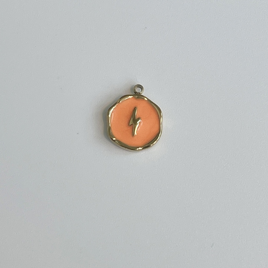 Round Neon Orange Plate w Lightning